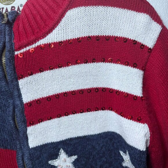 Vintage Tiara International Sz Medium American Flag Zip Up Sweater Patriotic USA - Picture 7 of 13